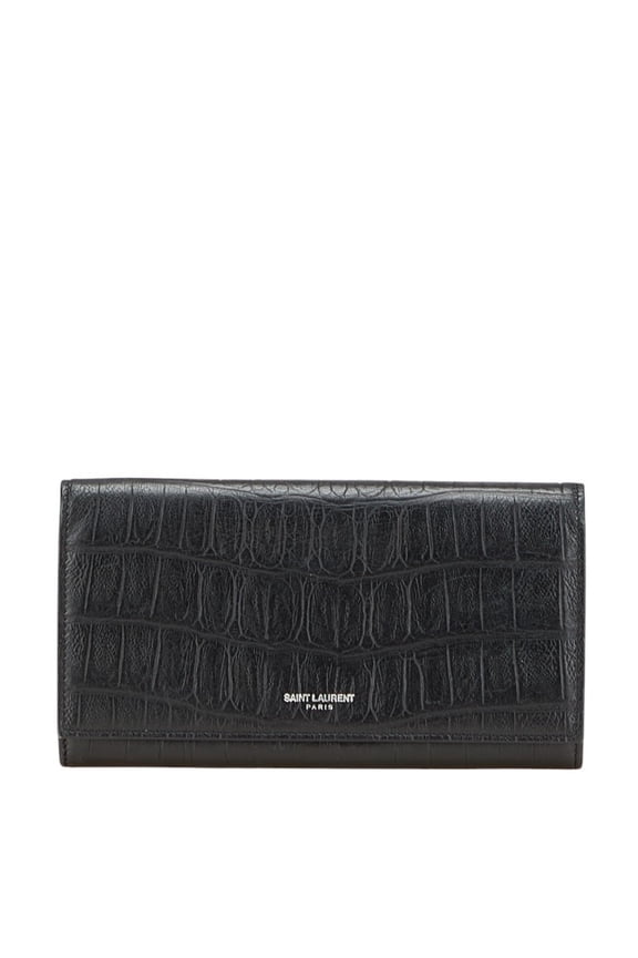 Pre-Owned Saint Laurent Crocodile Embossed Long Wallet Black Leather Women's SAINT... (Good)