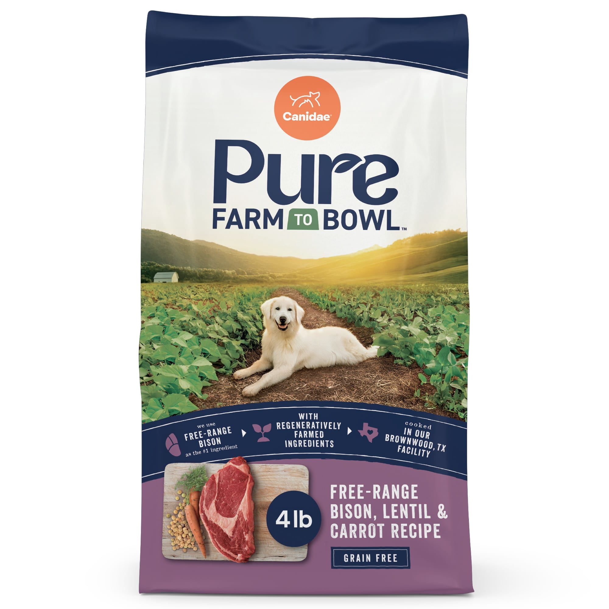 Canidae Pure Farm To Bowl Free-Range Bison Lentil & Carrot Recipe Dog Food 4 lbs.