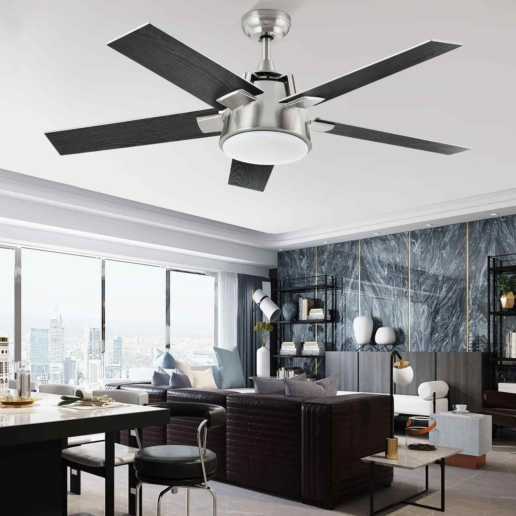 DWVO 52in Modern Ceiling Fan with Light, Quiet Reversible Motor, Dimmable LED 3-Color, 6-Speed 5 Blades Memory Function for Bedroom Living Room Patio Indoor Outdoor,black