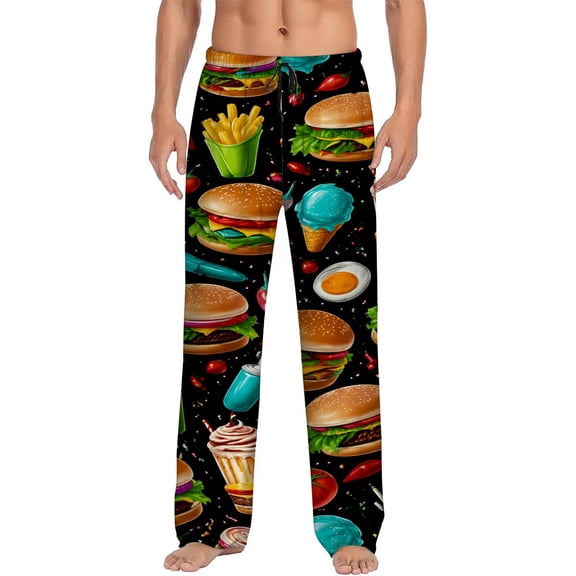 Men's pajama pants featuring a fun fast food graphic， soft home pajama pants， casual and comfortable loose fit pajama pants， elastic waistband， the ideal gift for birthdays and holidays.