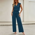 thumbnail image 5 of BRELIL Women V Neck Sleeveless Top Elastic Waist Pants Two Piece Set Casual Solid Lounge Matching Outfits Summer Vacation Travel Tracksuit, Navy M, 5 of 8