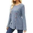 thumbnail image 4 of Hubery Women Long Sleeve Crew Neck Tunic Tops Buttons Side Fall Ribbed Knit Shirts, 4 of 5