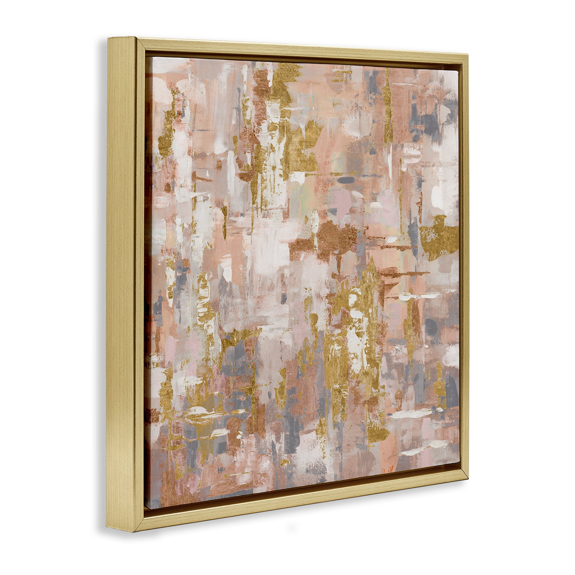 Stupell Industries Abstract with Paint Streaks Abstract Painting Gold Floater Framed Canvas Art Print Wall Art, 18 x 18