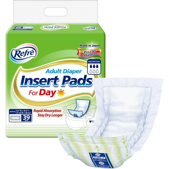 Refré Adult Diaper Insert Pads for Daytime Protection – Unisex Adhesive Booster Liners with Odor Control – 8.3x18.9 in, 39 Count