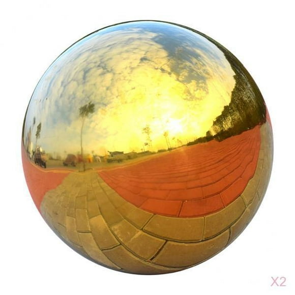 Set of 2 Gold Gazing Balls 304 Stainless Steel Hollow Ball Globes Mirror Polished Sphere Seamless Garden Decoration Ornament - 225mm/8.86inch