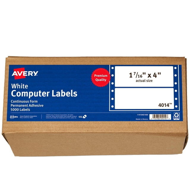 Continuous Form Computer Labels for Pin-Fed Printers, 4" x 1