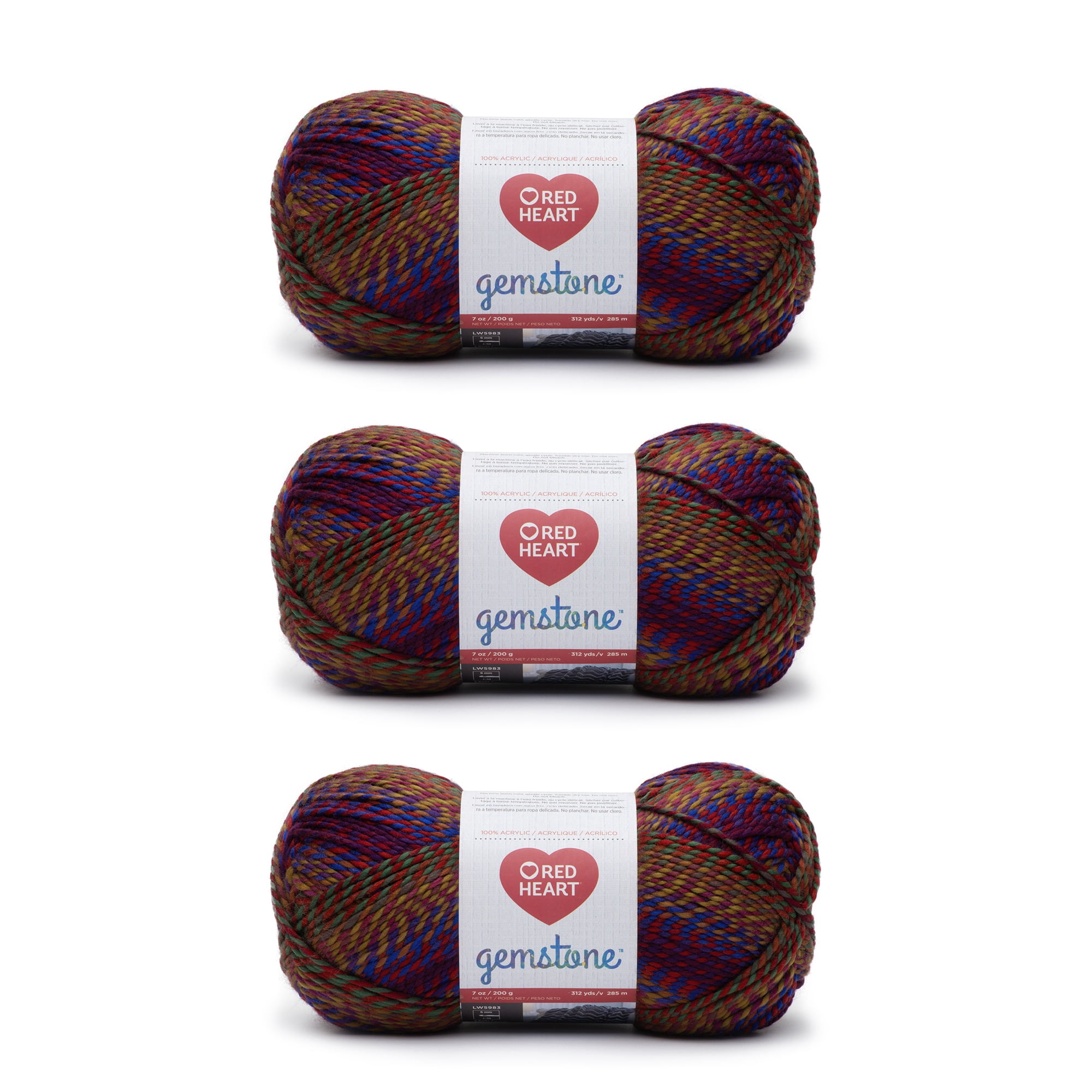 Red Heart Gemstone Jewel Yarn 3 Pack of 200g/7oz Acrylic 5 Bulky