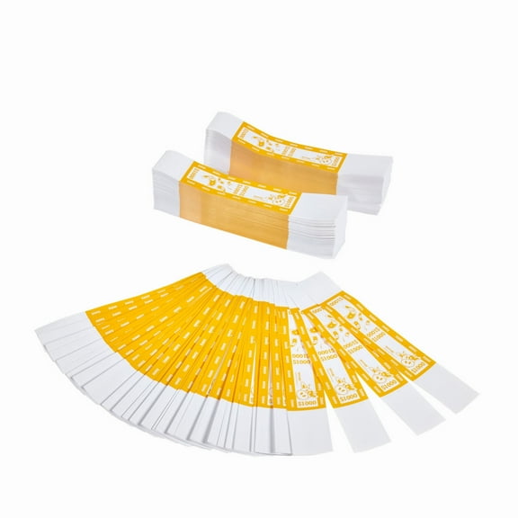 Moolah Self-Sealing Currency Bands, Yellow, $1000.00, Pack of 1000 Straps