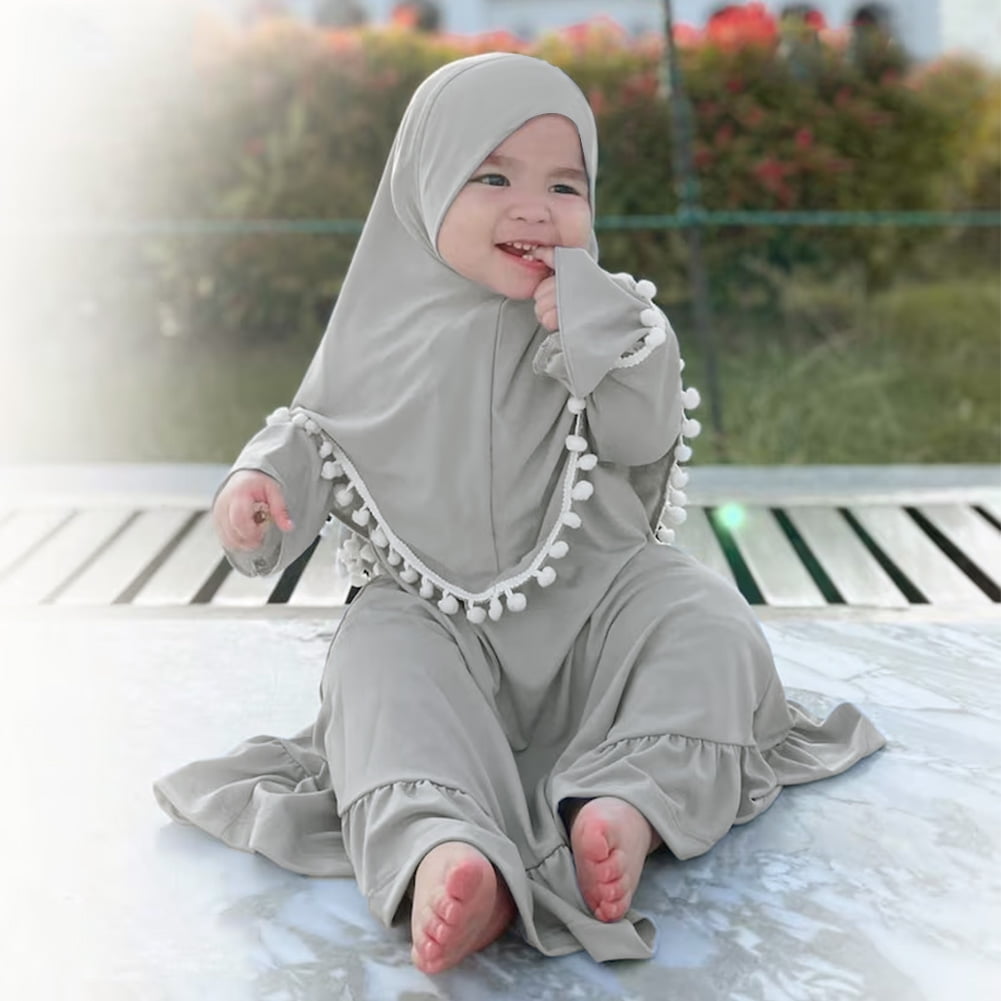 Boys Eid Outfits Newborn Muslim Thobe Baby Boys Abaya Head Scarf