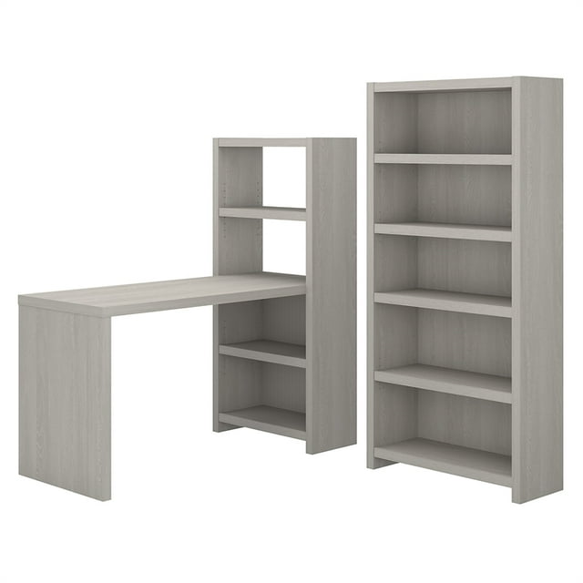 Bureau par kathy ireland Echo Bibliothèque Bureau avec Rangement en Sable Gris