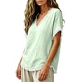 thumbnail image 5 of Linen Cotton Tops For Women Summer V Neck Short Sleeve Tassel Trim Casual Solid Classic Holiday Resort Weekend Outdoor Easy Outfit Elegant Laid Back, 5 of 6