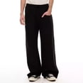 thumbnail image 2 of Dual Pockets Wide Leg Sweatpants for Men Loose Street Trousers Elastic Drawstring Waist Open Leg Casual Pants | Soft Drape Knit Oversized Sweatpants Front & Back Storage Pockets Black,L, 2 of 6