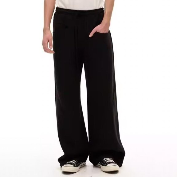 Mens Wide Leg Sweatpants Elastic Waist Loose Fit Lightweight Solid Color Casual Daily Streetwear sports Loungewear Trousers Black L