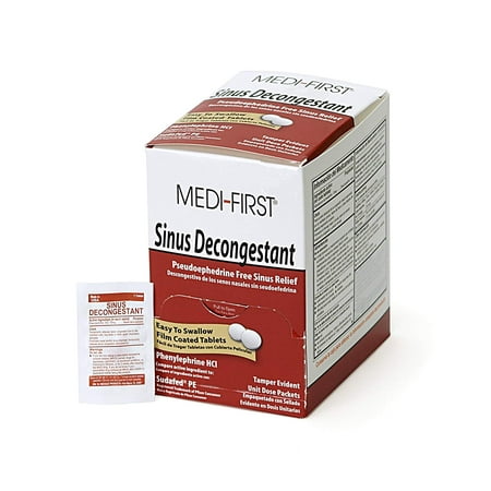 Medi-First 80933 Sinus Decongestant, 100-Packets of 1, Relieves sinus congestion due to colds, hay fever and flu By