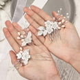 thumbnail image 3 of 3 Piece Flower Wedding Hair Pins Silver Leaf Bridal Hair Clips Headpiece Vintage Rhinestone Hair Comb Hair Accessories for Women and Bride, 3 of 4