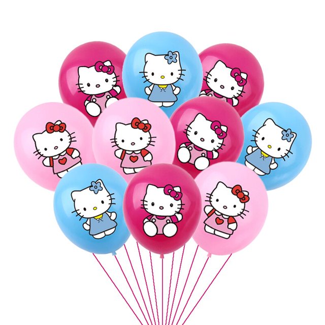 Juego de globos de látex de Hello Kitty para niños y niñas, set de 10 piezas de dibujos animados de gato, color azul y rosa, decoración para fiesta de cumpleaños y Baby Shower