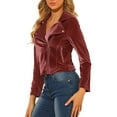 thumbnail image 4 of INSPIRE CHIC Women's Velvet Notched Lapel Zipper Cropped Motorcycle Jacket XS Pink, 4 of 7
