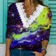 thumbnail image 1 of MHFRRA Camiseta Ajustada de Manga Larga con Cuello En V y Encaje de Punto con Estampado Informal de Moda de Primavera/Verano para Mujer Azul, 1 of 4