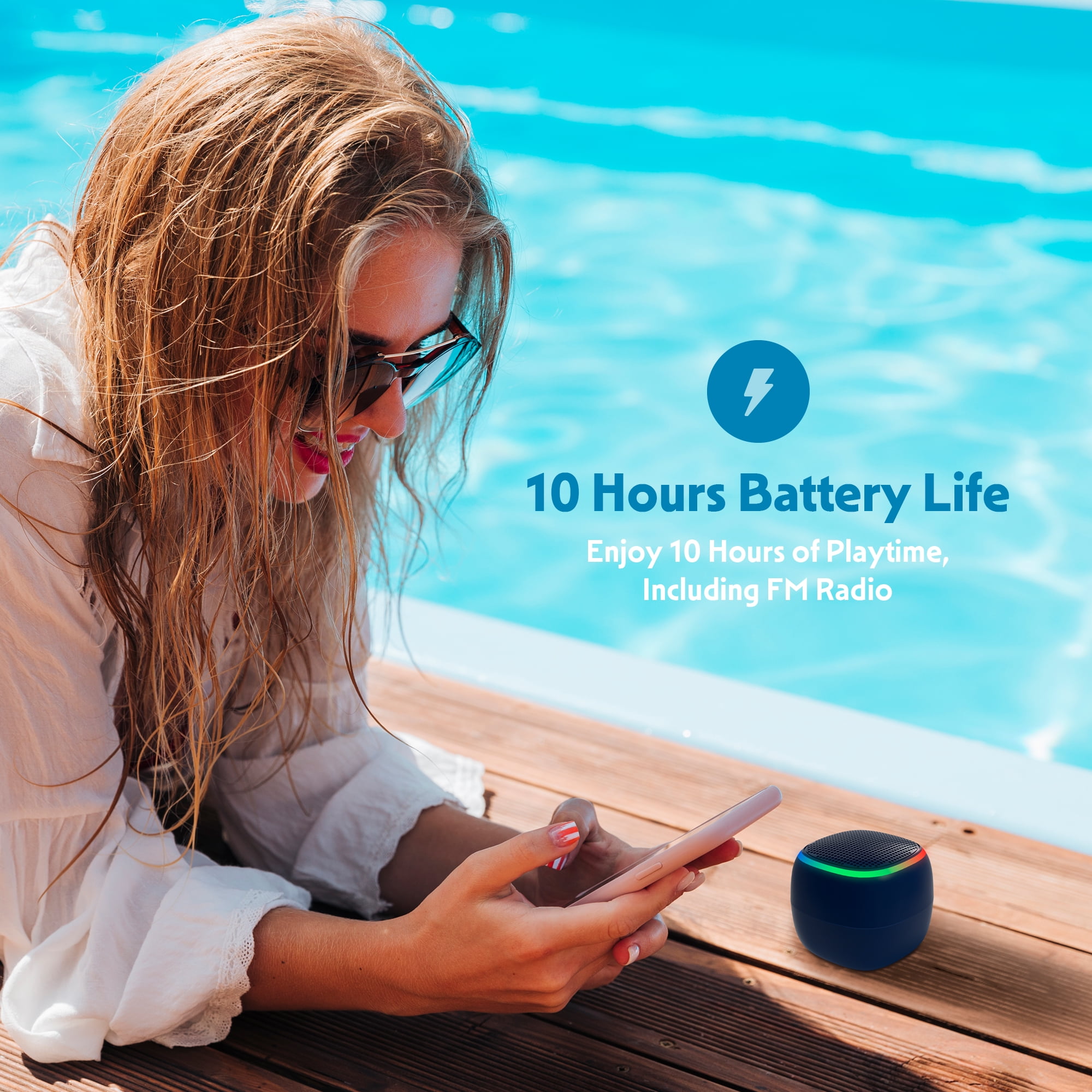 Bluescape Mini Portable Bluetooth Speaker, IPX7 Waterproof Wireless Speaker, Black with LED Lights  (图5)