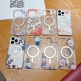 thumbnail image 2 of Compatible with iPhone 14 Magnetic Matte Translucent Case [Luxury Shockproof MagSafe Case] [Cute Flower Pattern Hard Back Matte Cover] iPhone 14 Floral Case for Women Girls, G, 2 of 13