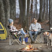 Camp & Go Heavy-Duty Heated Quad Outdoor Camping Chair, Folding Heated Chair with 18 USB Cable, Storage Compartment, and Cup Holder, Black