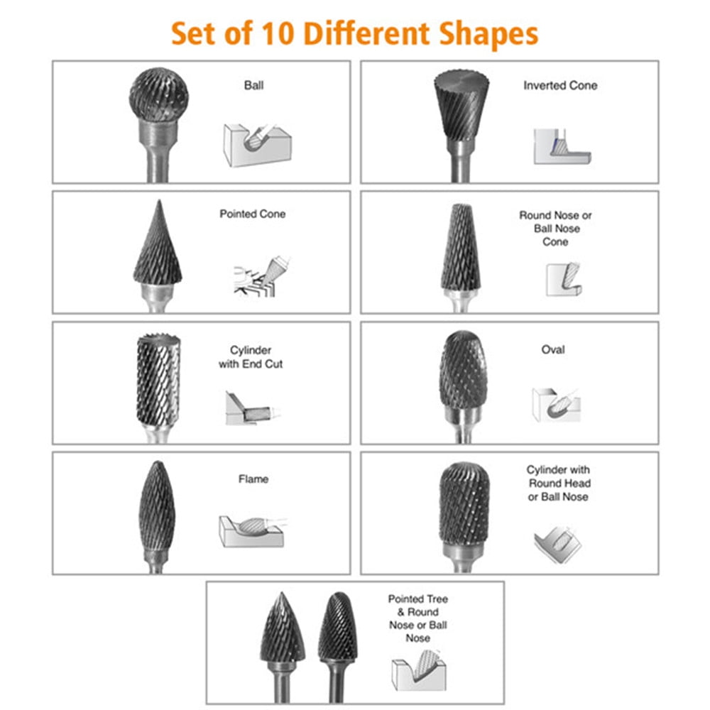 10PCS 1//8/" Tungsten Head Carbide Burrs Shank Set for Rotary Point Die Grinder US