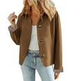 thumbnail image 2 of CharmCyan Women's Cropped Trench Coat Classic Collar Oversize Casual Jackets With Checkered Brown L, 2 of 2