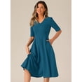 thumbnail image 4 of DARING DIVA V Neck Half Sleeve Swing Vintage Dress XS Lake Blue, 4 of 6
