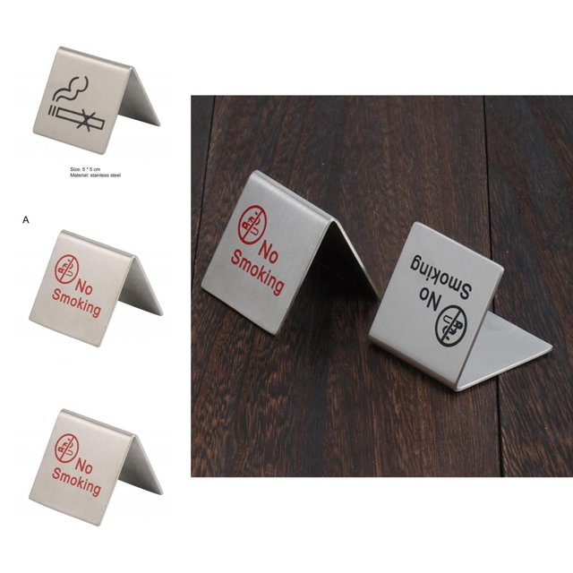 No Smoking Sign Stainless Steel Double Sides Noticeable Clear Printed Stable Non-Smoking Warning Sign for Restaurant