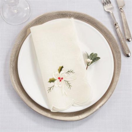 

Saro Lifestyle 4322.W20S 20 in. Embroidered Holly & Ribbon Table Napkins White - Set of 4