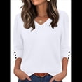 thumbnail image 1 of Blusas de 3/4 con Botones y Cuello en V para Mujer, Ropa Informal de Verano para Vacaciones de Playa, Ropa de Otoño 2025 XXL, 1 of 10