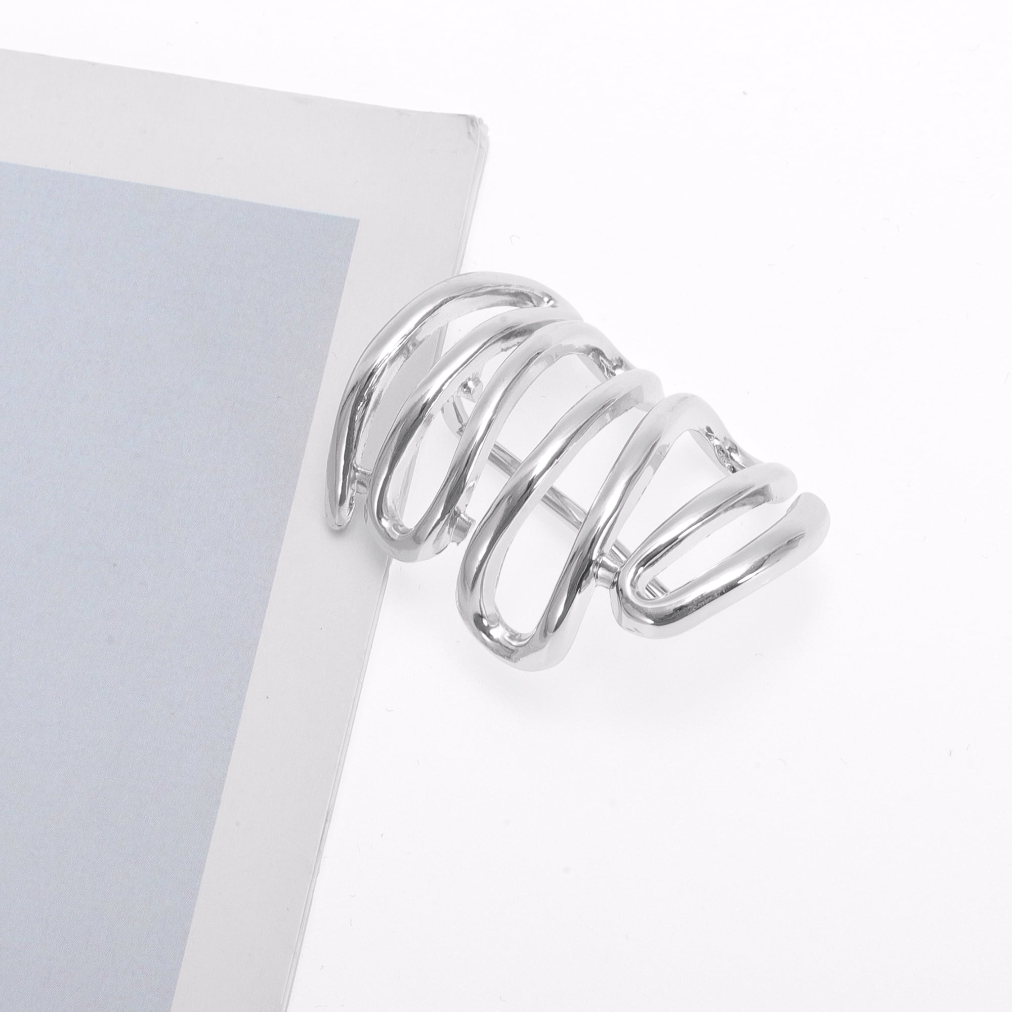 Unique Bargains Stylish Stacked Lines Ponytail Buckle Hair Clip for Women 1 Pc Silver Tone