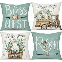 Easter Pillow Covers 20x20 Set of 4 Bunny Eucalyptus Leaves Decorations Truck Sweet Home Spring Farmhouse Pillow Covers, Polyester Cushion Case Gifts for Home Decor 175D