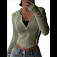 thumbnail image 1 of Chaqueta Corta Ligera con Capucha, Cremallera y Cordón de Larga para Mujer Verde L, 1 of 8