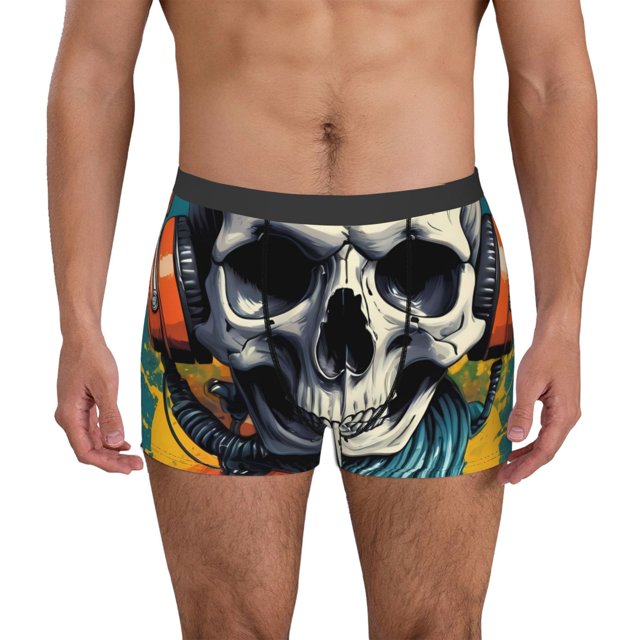 Balery Modern Hip-Hop Skull Calzoncillos bóxer para hombre, ropa interior de algodón suave y transpirable con cinturilla de nailon-X-Large