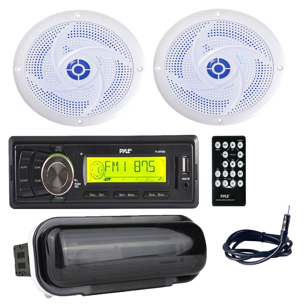 Pyle PLMR86B indash Marine Stereo Radio Headunit Receiver with (2) 5.