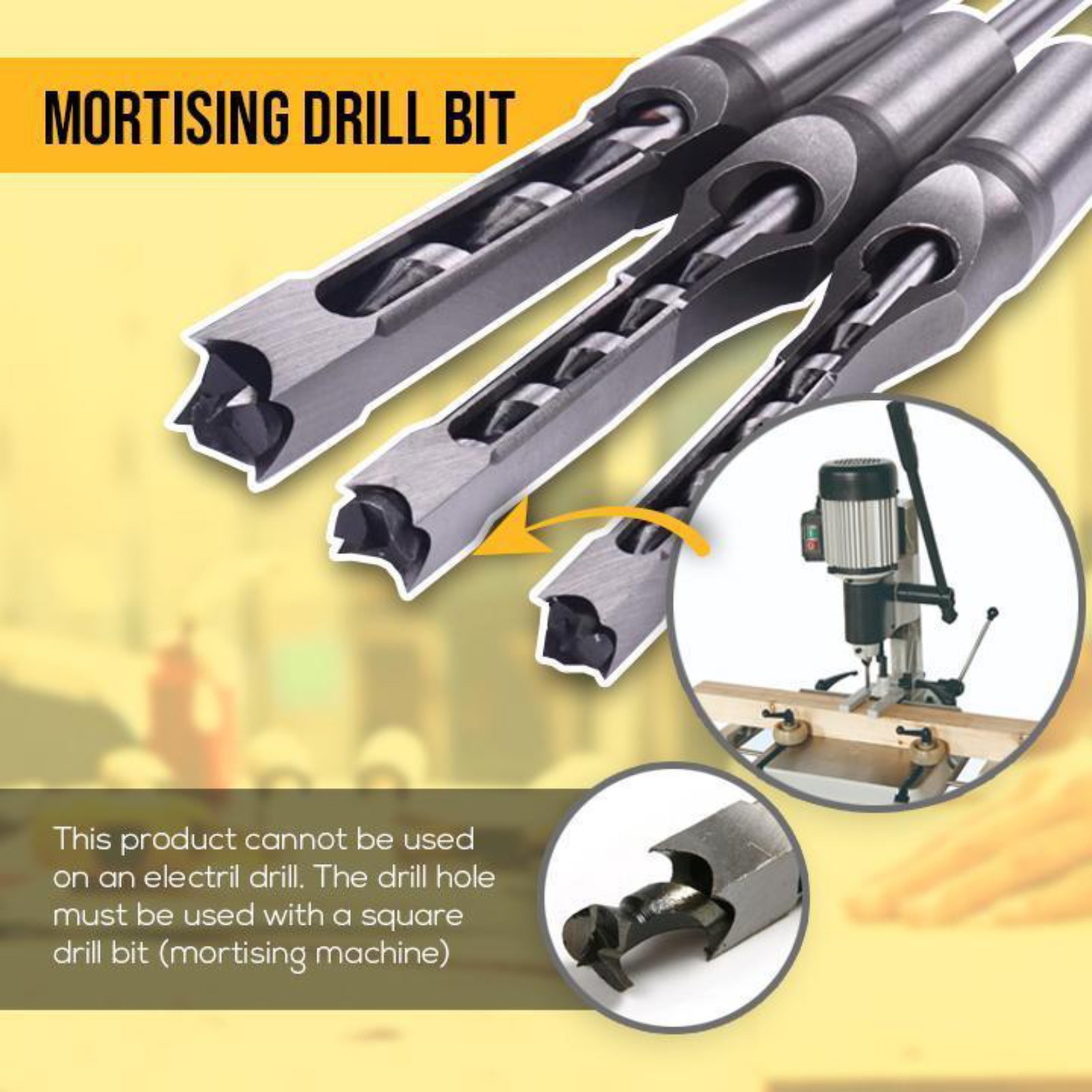 Kqegk Square Wood Chisel High-Speed Steel High Hardness Hole Opener Drill Bit, Size: One size, Silver
