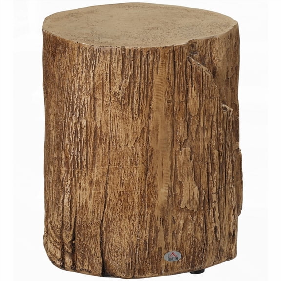 HOMCOM Tree Stump Stool with Round Tabletop, Concrete End Table in Wood Grain Finish for Indoors & Outdoors (Natural)