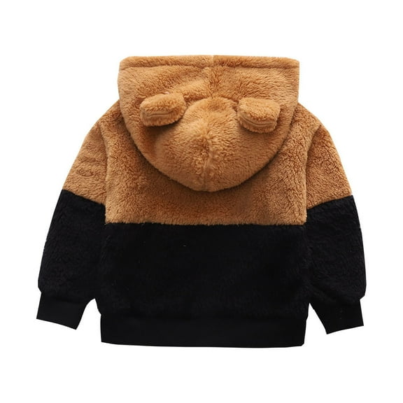 IROINNID Savings Toddler Sweatshirt Baby Boys Girls Hooded Sweater Color Matching Cute Warm Plush Baby Jacket Pullover,Brown