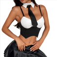 thumbnail image 2 of Conjunto de Dos Piezas A Rayas para Mujer, Que Incluye un Top de con Cuello Falso y una Minifalda Negro M, 2 of 10