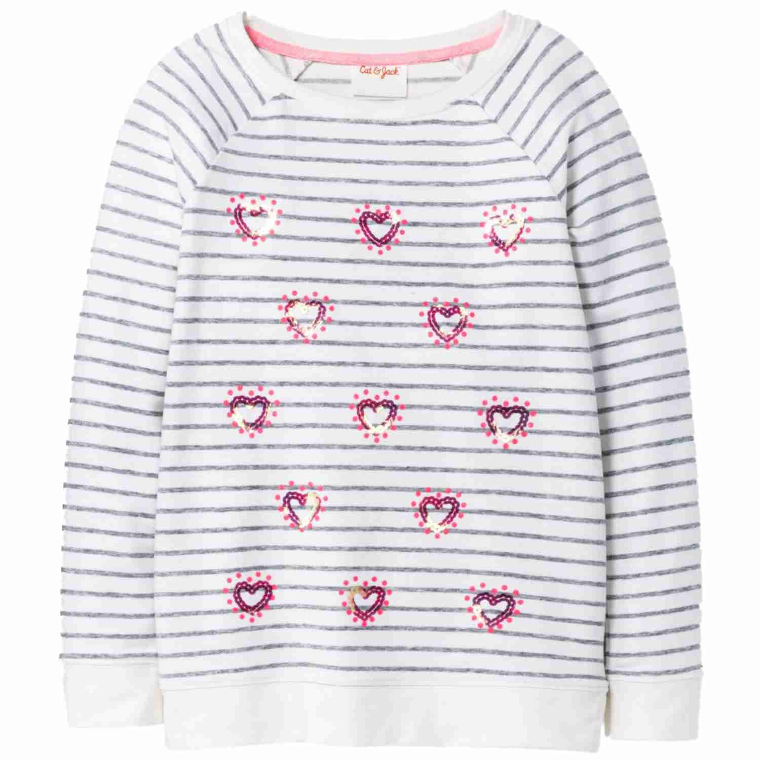 Girl's Size 18 Months Cat & Jack Pink/Gray Heart Ruffle Sweatshirt Nwt #12732