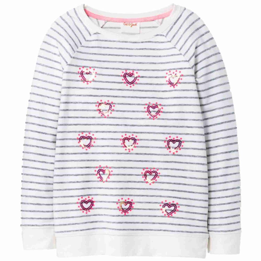 Cat & Jack Cat & Jack Girls Gray Stripe Sequin Heart Long Sleeve
