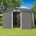 thumbnail image 6 of ALAULM 12x10 ft Outdoor Storage Shed Clearance, Galvanized Metal Storage Shed with Sliding Door & 2 Windows, Waterproof Garden Shed for Patio,Lawn,Backyard to Store Bikes,Tools, 6 of 9