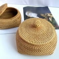 thumbnail image 4 of Round Rattan Basket Box with Lid Hand Woven Wicker Storage Bin Organizer Decorative Picnic Food Bread Basket Natural Rattan Bowl for Entryway Shelf Desktop Home Living Room Bedroom Bathroom Decor, 4 of 4