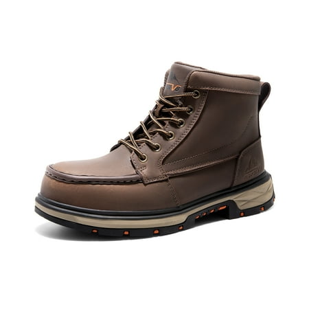 

BURUDANI Men s Waterproof Steel Toe Work Boots Safety Construction Anti-puncture Shoes DARK BROWN Size 9
