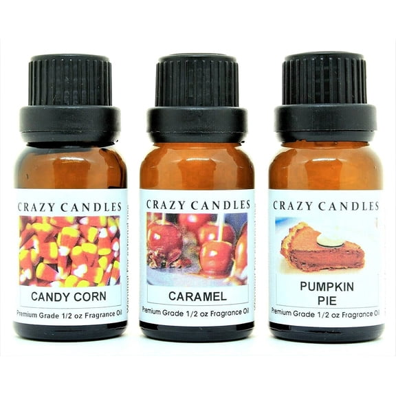 Crazy Candles 3 Bottles Set, 1 Pumpkin Pie, 1 Candy Corn, 1 Caramel 1/2 Fl Oz Each (15ml) Premium Grade Scented Fragrance Oils