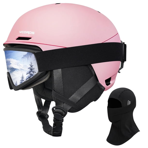 Casco de esquí VCOROS DXH-815 ligero, acabado rosa mate, set con gafas OTG