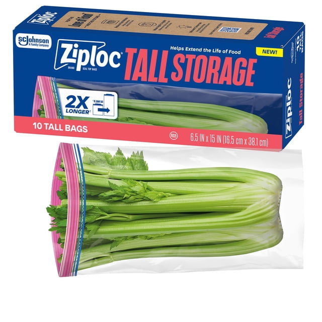 Bolsas para almacenar alimentos Ziploc altas, 10 unidades, 16,5 x 38 cm