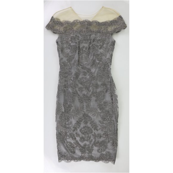 Tadashi Shoji Womens Embroidered Bodycon Dress gold 8