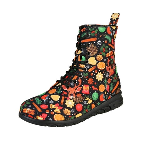 

COFEST Women s Casual Ankle Boots Christmas Colour Printed Round Toe Platform Fashion Bootie Flat Short Boot Multicolor 37